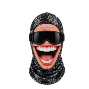 Cagoule noire à sourire géant avec grandes dents blanches et bouche ouverte