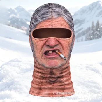 Cagoule vieux fumeur réaliste – Visage humoristique 3D